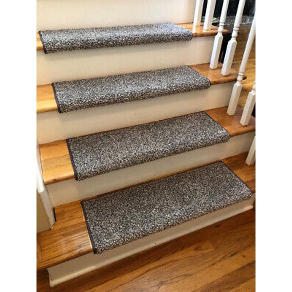 Box of 5 Padded Carpet Stair Treads 27" Wide | Stone Path | Grays w/Brown Flecks