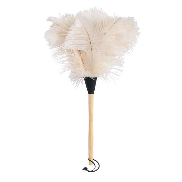 REDECKER Ostrich Feather Duster with Varnished Wooden Handle, White, 19-3/4-Inches, Set of 2