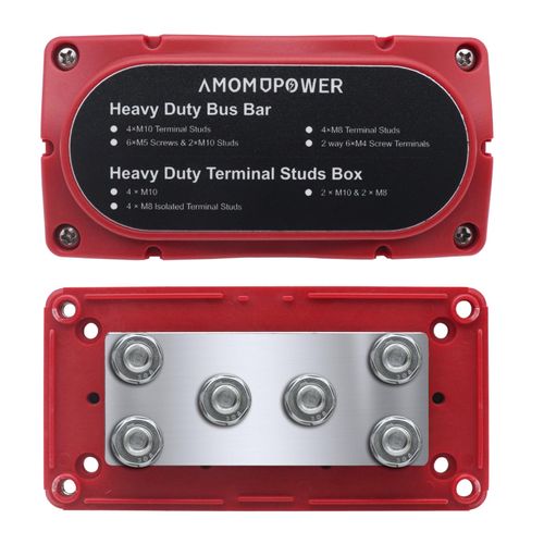 AMOMD 450A 12-48v Busbar Box 6xM8(5/16in) Studs Nickel-Plated Copper Power Distribution Block Battery Junction Block Buss Bar with Accessory kit for Solar Systems RV Electrical Box