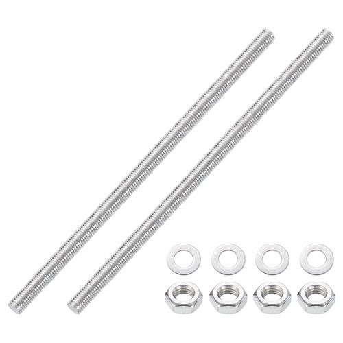 uxcell 2pcs Fully Threaded Rod, M10 x 250mm Stainless Steel Right Hand Threads Rods with Nuts and Flat Washer Fully Studding Rod Bar for Clamps, Hangers and U-Bolts