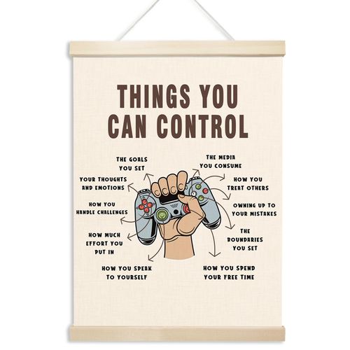 Xmsaitar Inspirational Gaming Gamer Game Poster Hanger Frame Wall Decor, Things You Can Control Prints for Wall Decor Art, Mental Health Pictures Wall Hanging Decor for Therapy Office Bedroom 12x16in