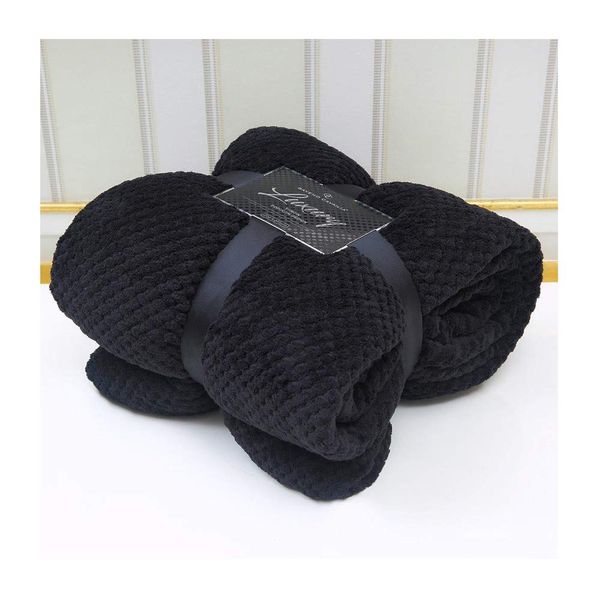 Popcorn Throws Blanket Double Size Bed Sofa Cover Sofa Soft Warm Large, 150 x 200 Cm, Black