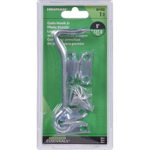 Hardware Essentials 851932 Gate Hook Latch with Plate Staples Zinc 5"
