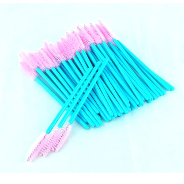 100 Count Sky Blue Disposable Eyelash Extension Applicator Mascara Brushes Wands Travel Size Brush (Baby Pink)