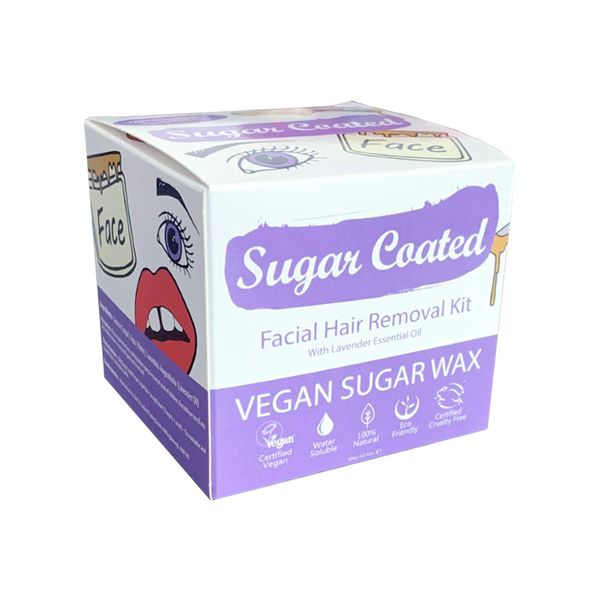 Sugar Coated Hair Removal Wax Kit for Facial Hair, Sugar Wax for Facial Hair Removal with Wax Strips, Eyebrows Upper Lip Hair Remover Waxing Kit, Contains Essential Lavender Oil to Soothe Skin 200g