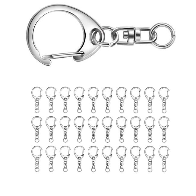 Keychains, Metal Fittings, Key Chain Parts, One Touch Rotation Can, Nascan with Round Ring, Handmade, Material, DIY Accessory Parts, PureSino (30 Piece Set (Silver))