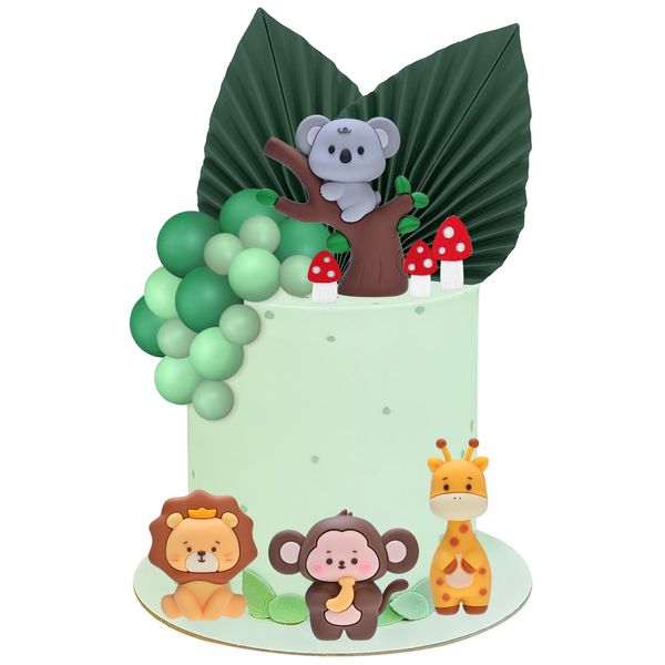 Jungle Safari Animal Cake Toppers with Koala Giraffe Lion Elephant Balls Cake Decorations for Baby Shower Wild Animals Themed Birthday Party Supplies