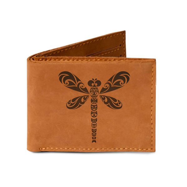 Men's Dragonfly Tattoo Handmade Natural Genuine Pull-up Leather Wallet MHLT_03