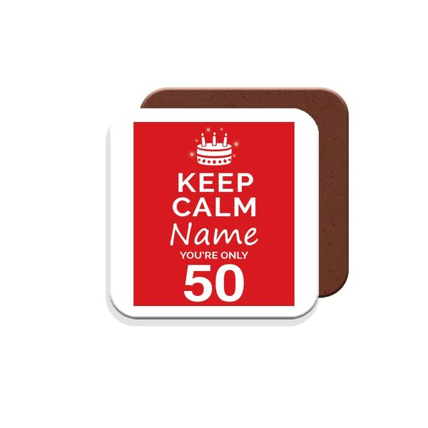 Muggz - Personalised - Coaster - 50th Birthday Gift - Keep Calm Design - Red