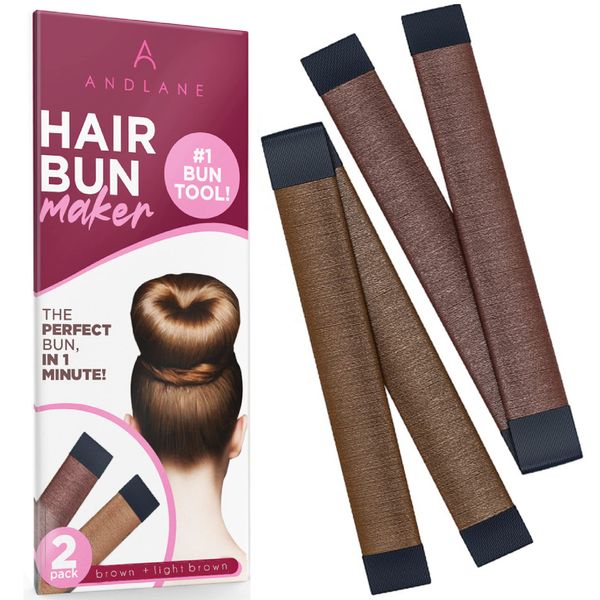 Andlane Hair Bun Maker French Twist Hair Fold Wrap Snap - Ballet Bun for Women and Kids (1 Brown, 1 Light Brown)