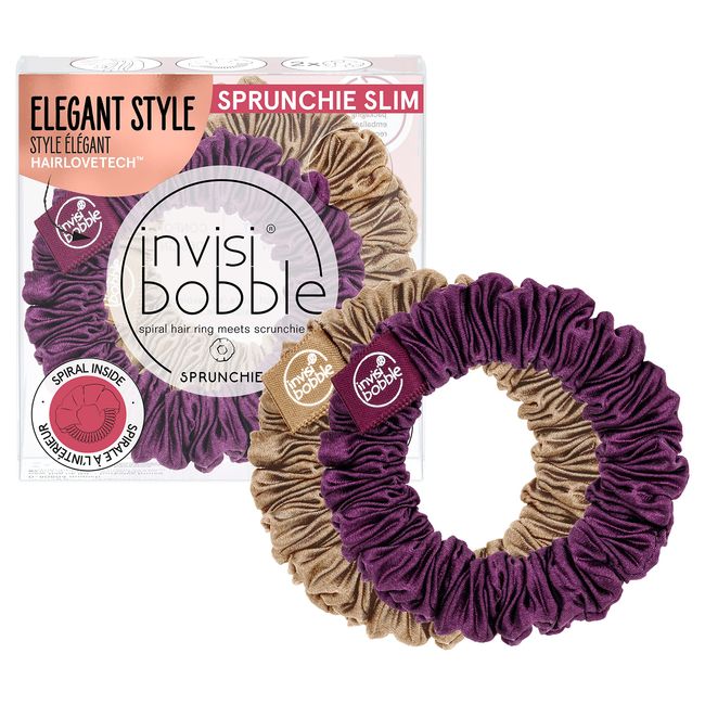 invisibobble Scrunchie Slim Lila Gold I 2x Plisee-Stoff Haargummis für Mädchen & Damen I starker Halt & haarschonend I Scrunchie Haargummi designed im Herzen Münchens