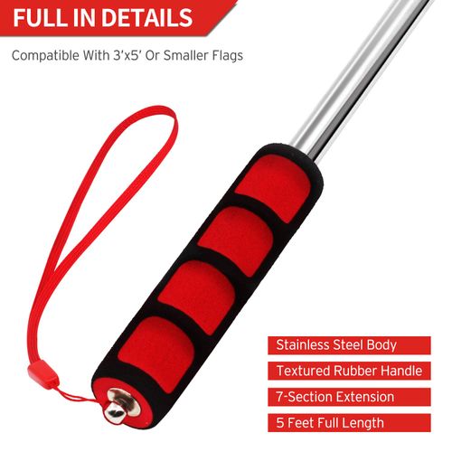 5 Feet (150cm) Telescopic Handheld Flagpoles, ANLEY Portable Staff with Clips - Extendable Stainless Steel with Anti-Slip Grip - Collapsable Flag Pole for Tour Guides & Pointer for Teachers