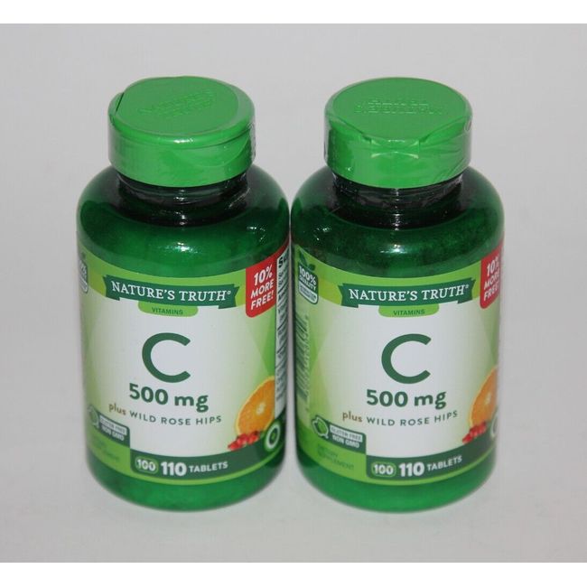 LOT (2) NATURE'S TRUTH VITAMIN C 500 MG PLUS WILD ROSE HIPS 110 TABLETS 5/2024