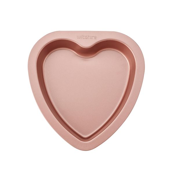 Wiltshire Rose Gold 19cm Heart Pan, PFOA PTFE Free, Robust Cake Pan, Non-Stick Coating, Coated Baking Pie Tin, Cake Mould, Sheet Steel Bakeware, 23x22.5x3.5cm