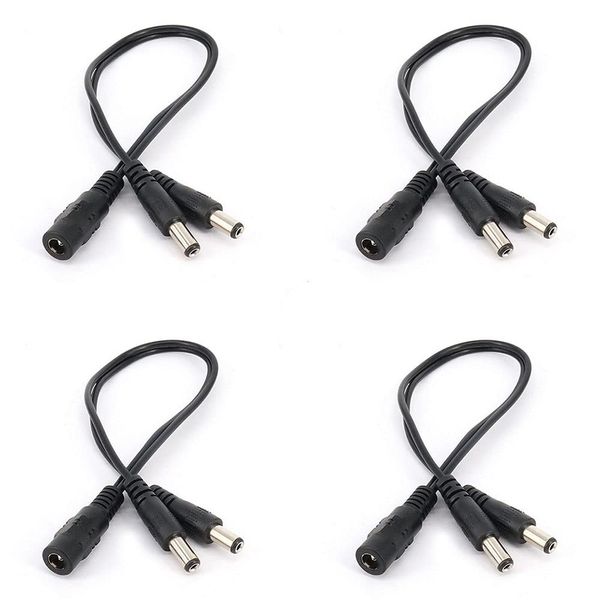 LOYELEY 4pcs DC Power Cable 2 Splitter Cable 5.5mm Outer Diameter 2.1mm Inner Diameter 1 Female to 2 Male Splitter Cable for Security Camera LED Tape Light CCTV Camera Length 20cm Black