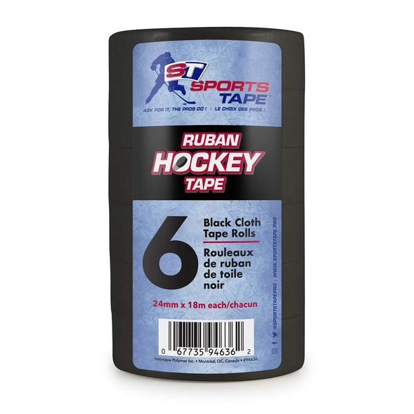 SportsTapee Hockey Tape - 6 Roll Multipack (Black)