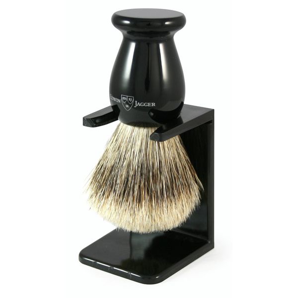 Edwin Jagger Best Badger Shaving Brush with Drip Stand - Large, Imitation Ebony