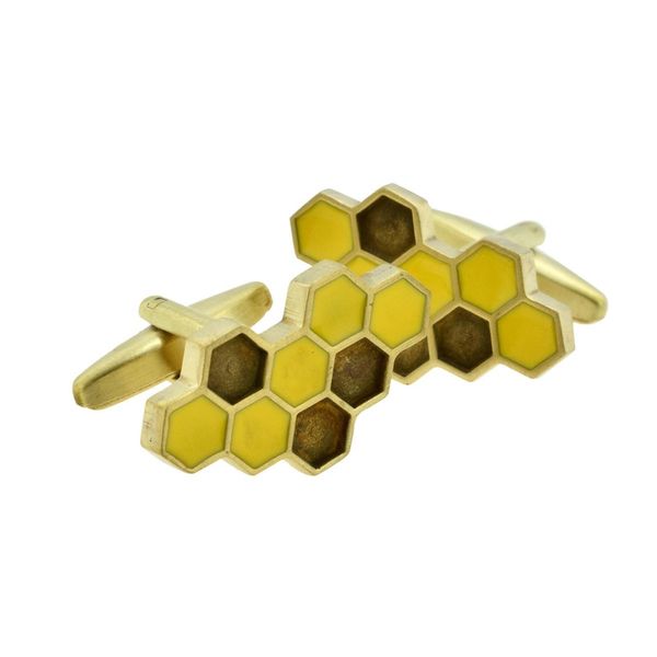Raw Brushed Brass Honeycomb Design Cufflinks in a Personalised Engraved Cufflink Box