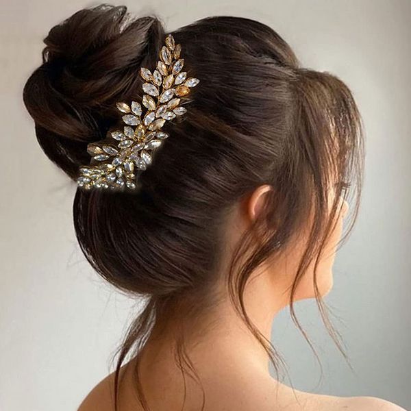 Jakawin Bride Crystal Wedding Hair Vine Gold Rhinestone Hair Piece Bridal Headpiece Hair Accessories for Women and Girls HV162