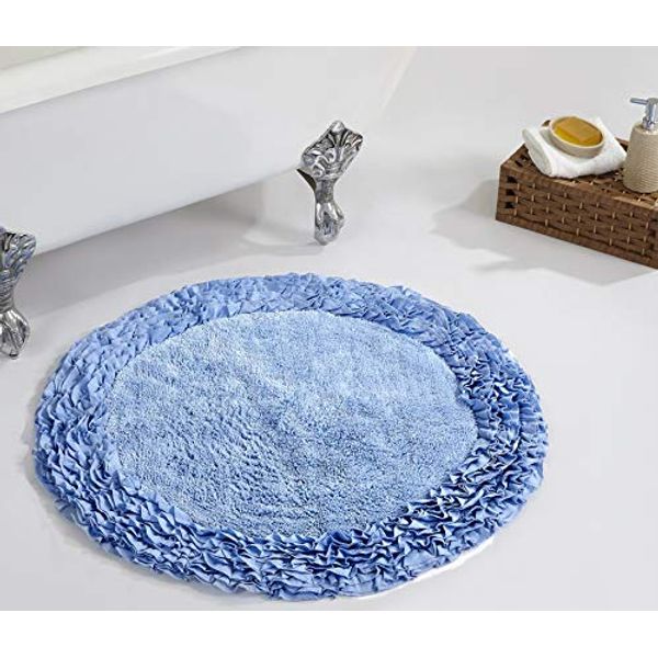 Better Trends Shaggy Border Collection is Ultra Soft, Plush and Absorbent Tufted Bath Mat Rug 100% Cotton in Vibrant Colors, 30" Round, Blue