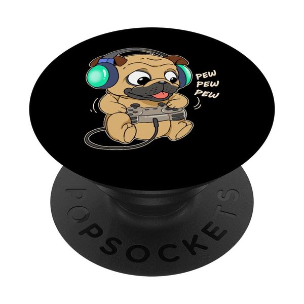 PopSockets Cute Gaming Pug Dog Video Game Computer Player Videogame PC PopSockets Swappable PopGrip