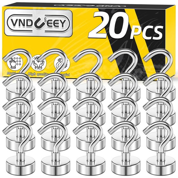 VNDUEEY 20 Pack Magnetic Hooks, 25Lbs Magnet Hooks Heavy Duty, Strong Magnetic Hooks Cruise, Fridge Magnets with Hooks for Hanging, Magnet Hook for Kitchen, Classroom, Garage, and Office