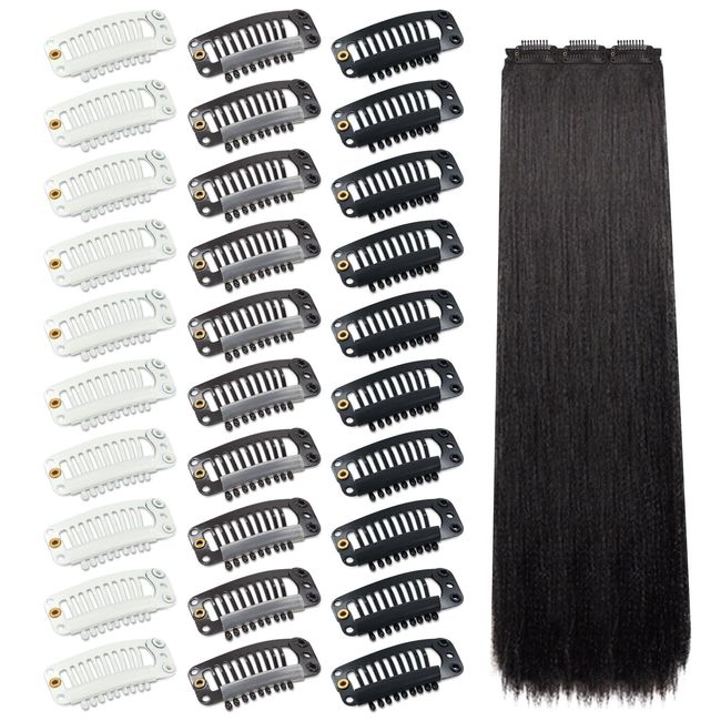 Dizila 30 Pieces 3.2cm/1.3" Wig Clips to Secure Wig No Sew with 9 Teeth Hair Extension Clips (Black+Brown+White)