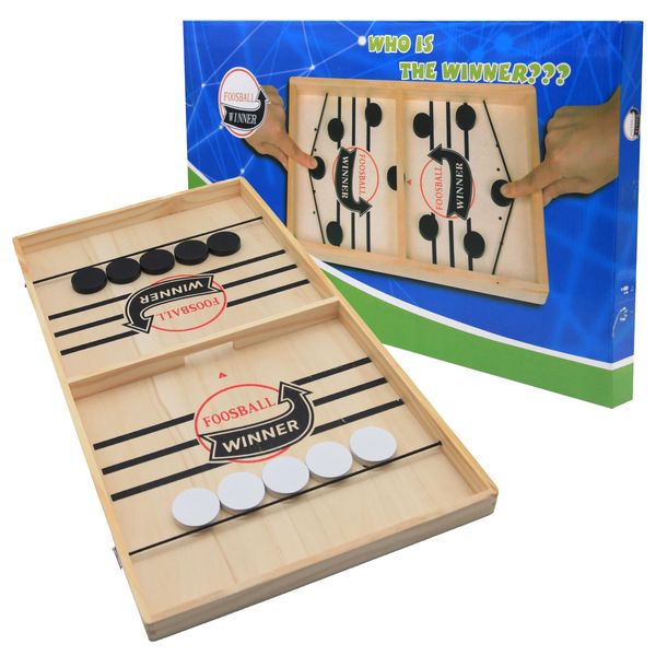 FEFFXY Fast Sling Puck Game, Super Winner Wooden Air Hockey Board Games, Portable Slingshot Hockey Tabletop Game for Family Game Night Fun, String Puck Game Toys with 10 Pucks, 14inch