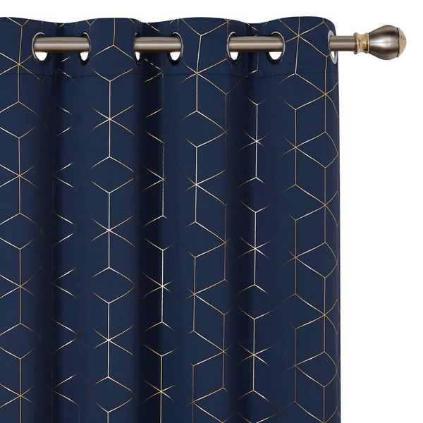 Deconovo Blackout Curtains Grommet Thermal Insulated Window Curtains Gold Diamond Foil Print for Kids Room Navy Blue, 52W x 63L Inch, 2 Panels