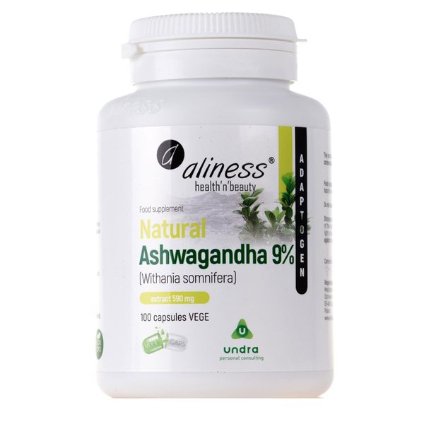 Aliness Natural Ashwagandha 9%, Withania Somnifera, 100 Vegan Capsules, Adaptogen