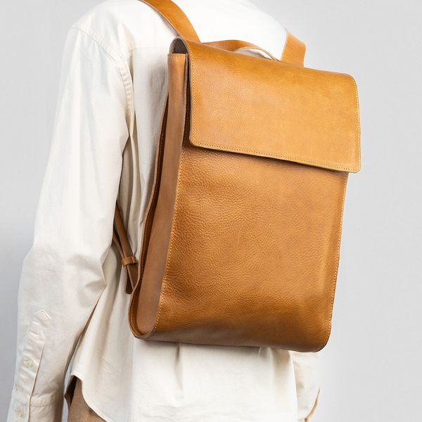 Leather laptop backpack - The Minimalist (Camel) - Camel