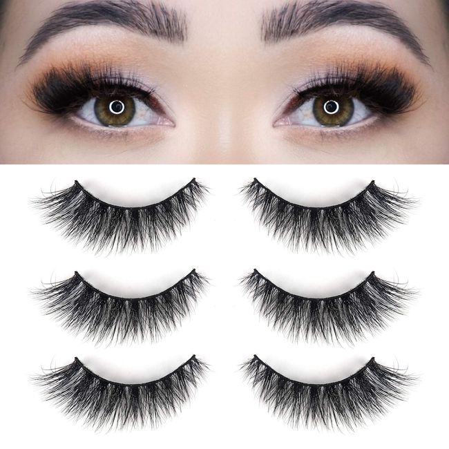 Lashes Mink Natural False Eyelashes - Bepholan Fake Eyelashes Natural Look 3-Pack Cat Eye Lashes Manga Eyelashes Fluffy,XMZ210