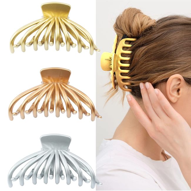 3 Stück Haarspangen Extra Groß für Frauen Dickes Haar,KXAMELIE Starke Halten Acryl Haarspange für Frauen Mädchen Große Banane Neutrale Klemmen Splitter Gold Haar Styling Zubehör