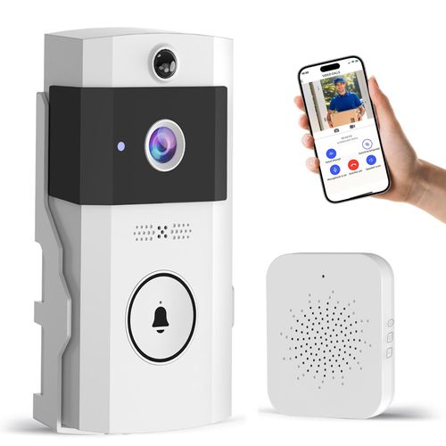 pakay Wireless Wi-Fi Video Doorbell Camera with Two Way Audio，Outdoor Front Door Camera，Night Vision and Cloud Storage，2.4G Wi-Fi Video Doorbell with Chime，Easy Installation，for Home Security (White)