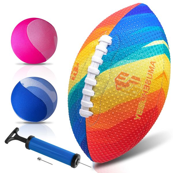 AMUSEHOBBY Football Official Size 9 Waterproof Football for Kids Youth Teen Boys Men,W/Pump and 2 Water Skipping Balls Summer Water Bouncing Balls for Swimming Pool Toys Swimming Games