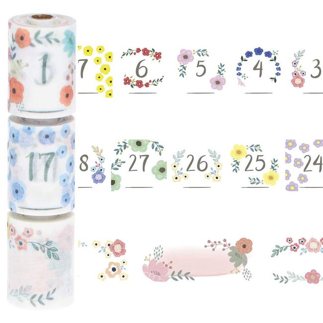 Marks MST-FA22-L Water-Based Pen Writing Masking Tape, Perforated, Slim, Notebook Deco, "Muste" for Date and Title, Flower