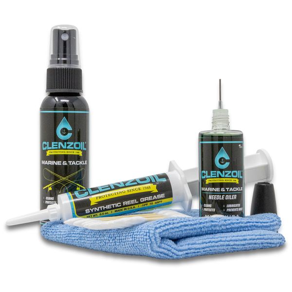 CLENZOIL Marine & Tackle Fishing Reel Oil, Bearing Oil Cleaner & Grease Kit | All-in-One Fishing Accessories Kit for Freshwater & Saltwater Fishing Reels | Cleaner - Lubricant - Rust Preventative