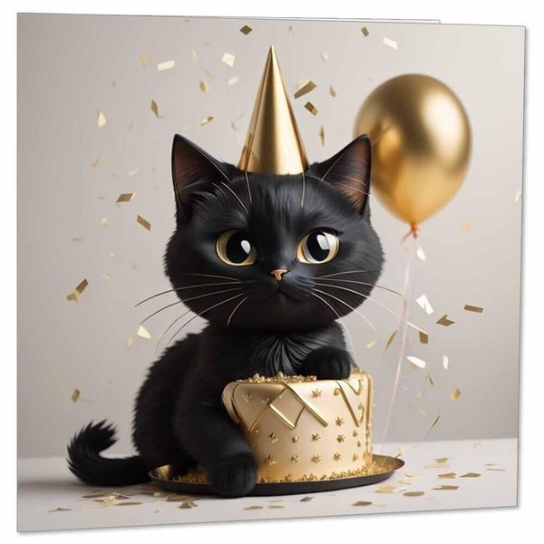 Cute Black Cat Birthday Card 145 x 145mm