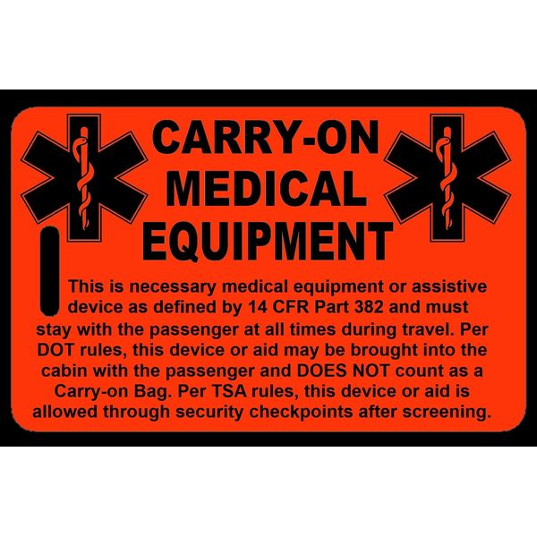 Hi-Viz Orange Carry-On Medical Equipment  Bag Tag - TSA