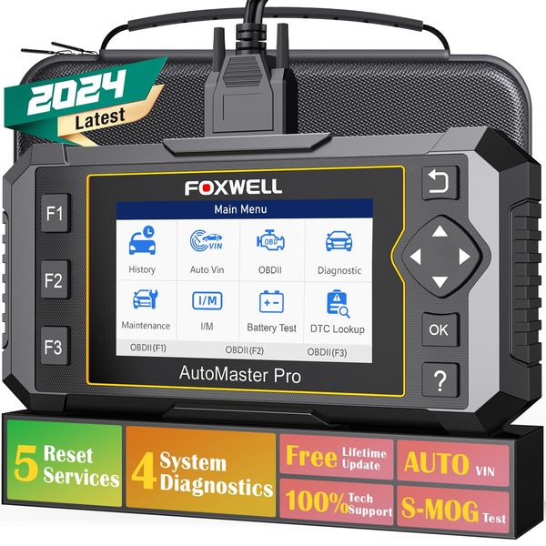 FOXWELL NT614 Elite Car Scanner, 2024 Engine Airbag Transmission ABS Scan Tool with 5 Services ABS Bleeding, SAS Calibration, EPB Throttle Oil Light Reset Tool, Live Data OBD2 Scanner Diagnostic Tool