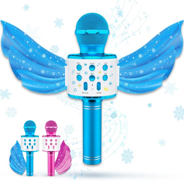 Karaoke Microphone for Kids Stocking Stuffers Detachable Wings Wireless Bluetooth Microphone for Singing, Frozen Toys for Girls Age 4-12 Ideal Gifts Teenage Teen Best Friend 5 6 7 8 9 10-16 Year Old