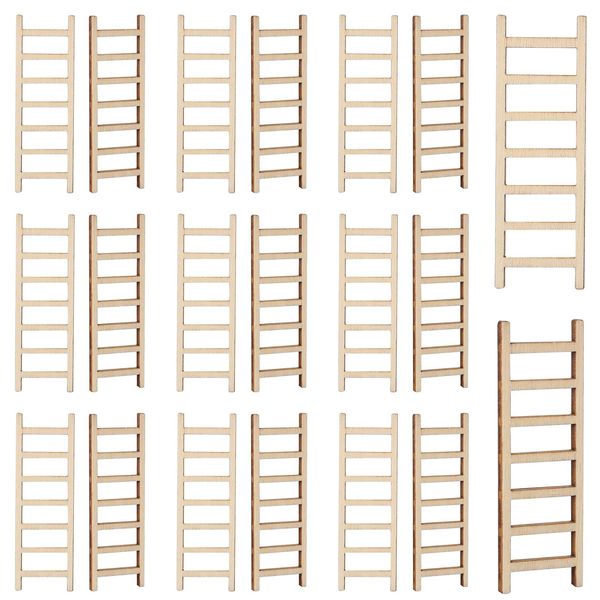 20 Pcs Mini Garden Ladder 2.36''x 0.78'' Miniature Ladder Model Mini Ladder Tiny Ladder Model Wooden Mini Doll House Ladder Accessories for Landscape Dollhouse Decor