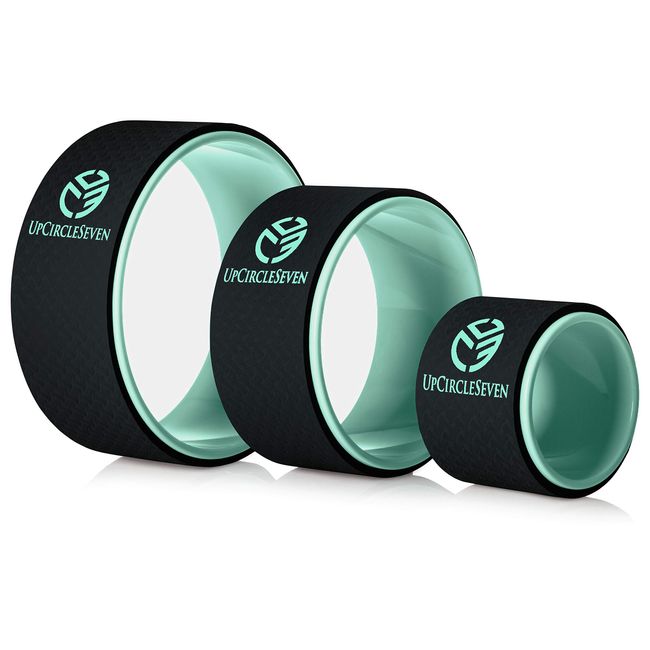 UpCircleSeven Yoga Wheel Set - Strongest & Most Comfortable Dharma Yoga Prop Wheel, 3 Pack for Back Pain Stretching & Backbends (12, 10, 6 inch) (Cyan)