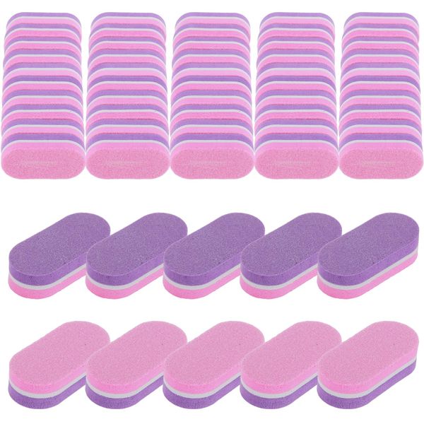 YUXIANLB 50 Pack Mini Sponge Nail Buffer Blocks Nail Files and Buffers 100/180 Grit Double Sided Nail File for Smoothing and Polishing Acrylic Nails(Pink and Purple)