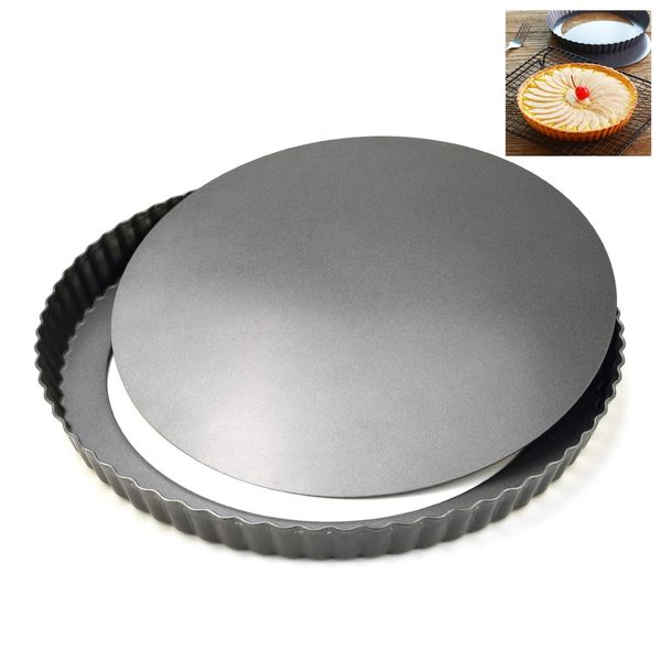 LUUFAN Non-Stick Quiche Pan Tart Pan with Loose Bottom, Round Fluted Flan Tin (28cm/11inch)