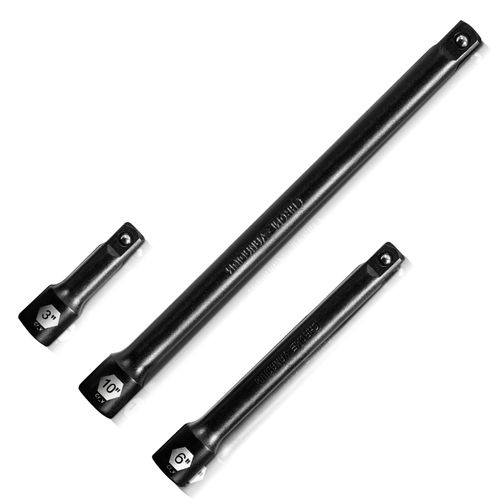 3/8-Inch Drive Impact Extension Bar Set | 3 Piece Socket Extensions 3" 6" & 10" Length | Premium Cr-V Steel with Black Phosphate Finish