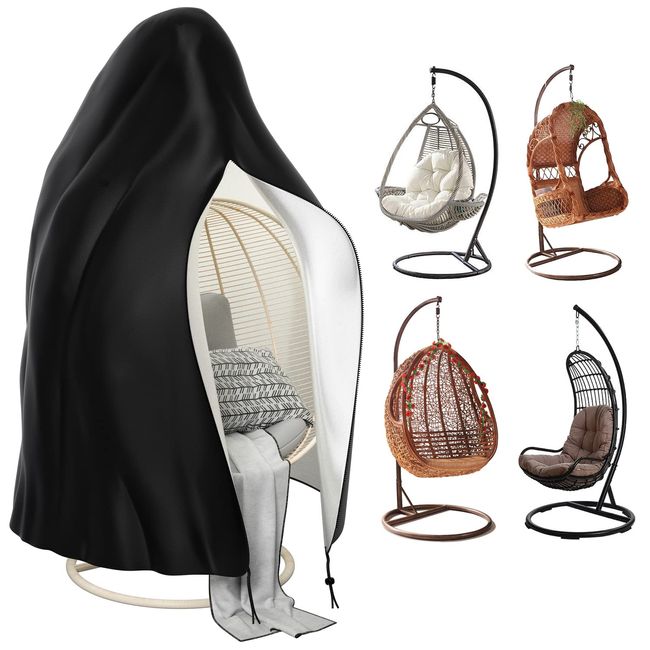 Hängesessel Abdeckung, Outdoor Swing Egg Chair Cover mit Reißverschluss, 210D Oxford Wasserdicht Schutzhülle Hängesessel Eierstuhlbezüge, 115 x 190 cm (schwarz)