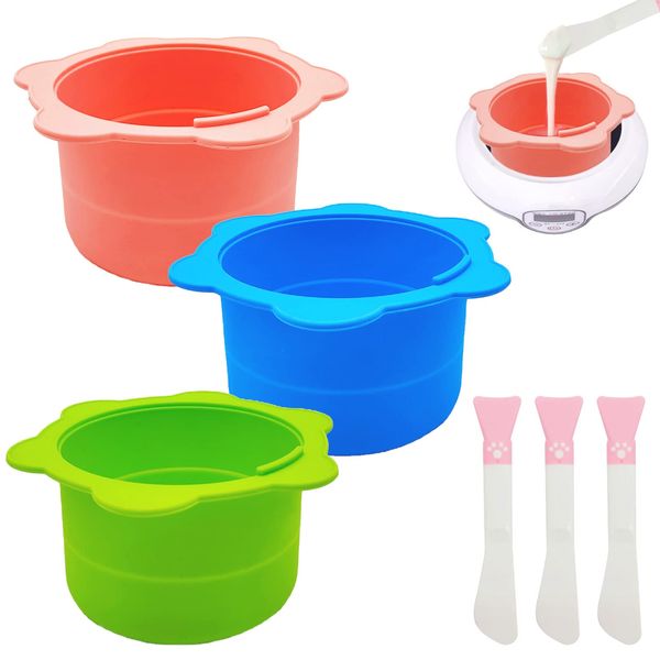 3 PACK Silicone Wax Warmer Liner Reusable Wax Warmer Silicone Liner with Non-Stick Wax Pot Silicone Bowl Replacement With 3 PCS Silicone Spatulas For Hair Removal