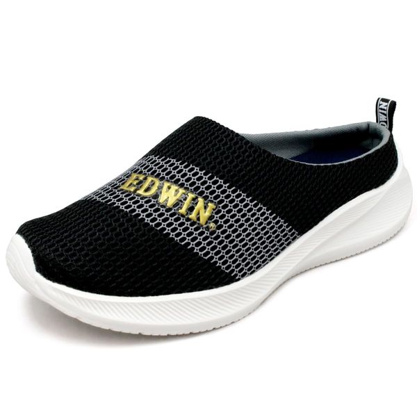 Edwin EDW-1032M Mesh Slip-On Sneakers, Sandals, No Heels, Rimed, Lightweight, Breathable, Knit Knitting, No Stuffy, Perforated Insole, Insole, Black