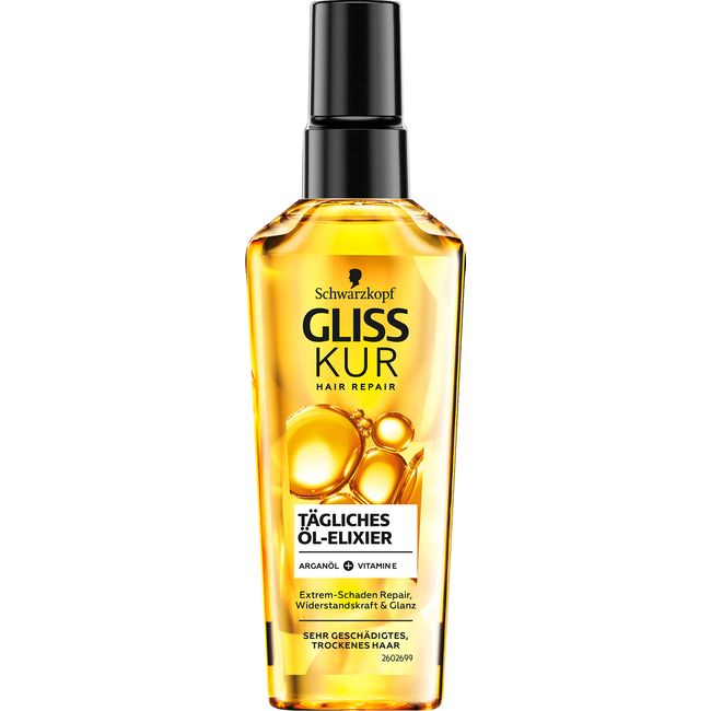 Gliss Kur Hair oil daily oil elixir (75 ml), hair oil for dry hair nourishes and refines the hair without greasy residue, contains argan oil and vitamin E